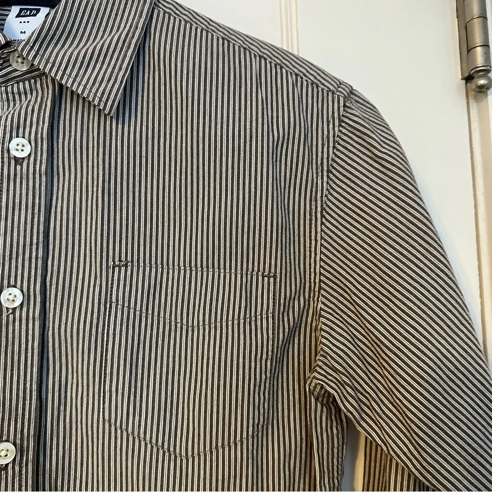Gap Boy’s Shirt Brown & White Striped Button Down Size M